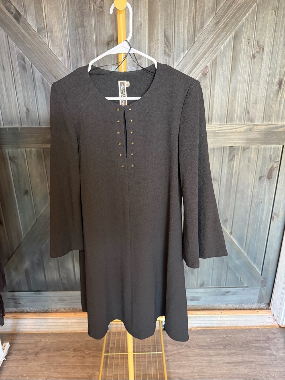 Julian Taylor Black Long-Sleeve A-Line Dress with Stud Detail